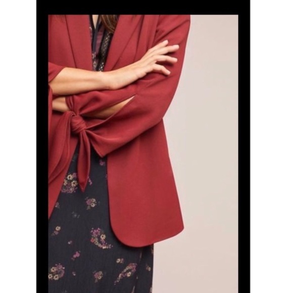 Anthropologie Tied-Sleeve Blazer in Wine - Picture 2 of 8